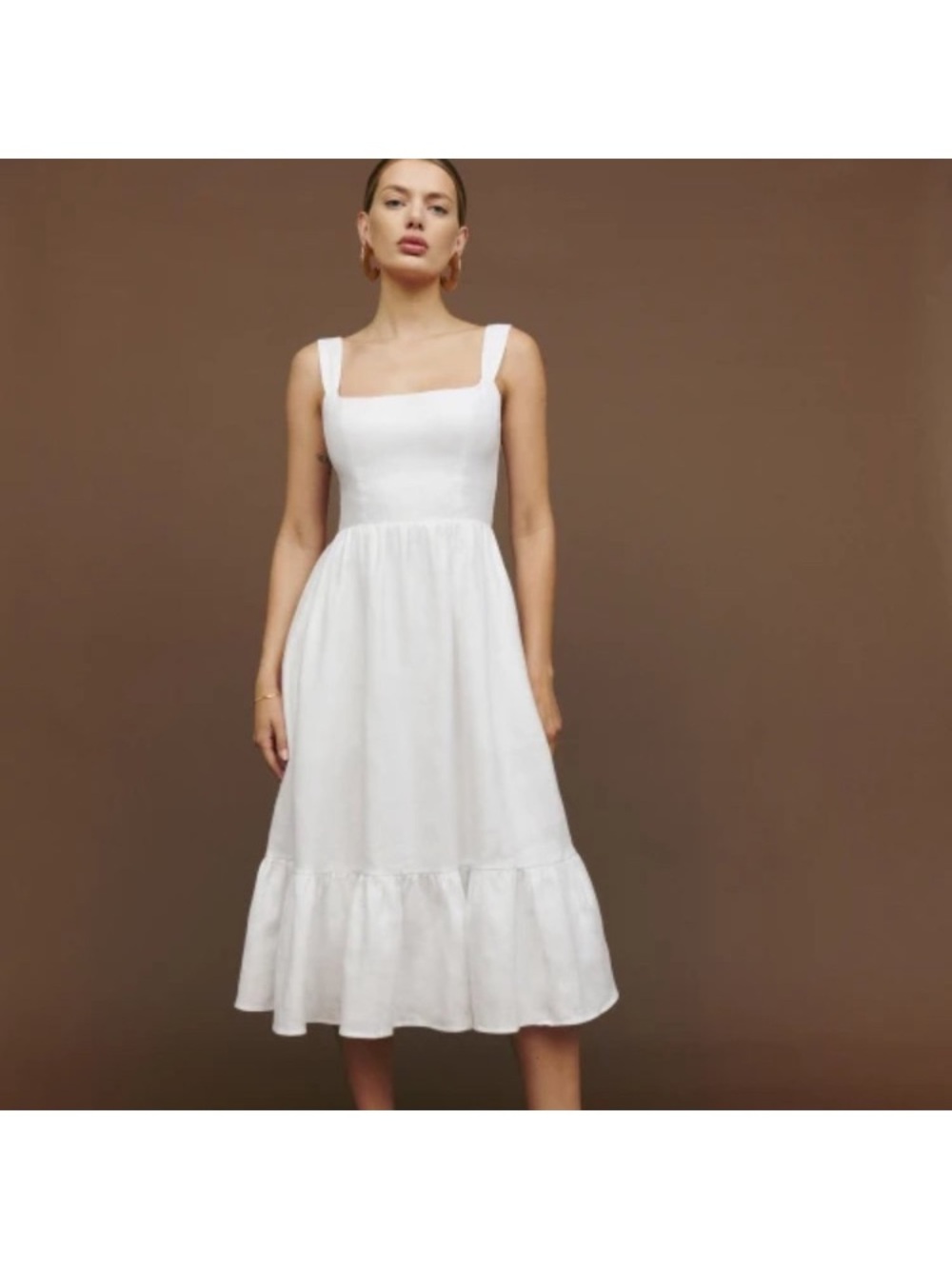 Reformation Bucatini Linen ruffled Midi Dress in White Size 12 NWT